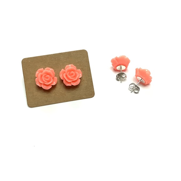 Baubl’d Jewelry - Coral Orange/Pink Rose Flower Stud Earrings